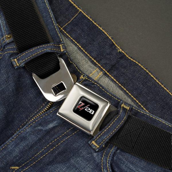 Buckle Down 1969 Camaro Z/28 Emblem Full Color Black/Silvers/Red Seatbelt Belt - Black Webbing
