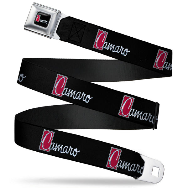 buckle down 1972 CAMARO Script Emblem Full Color Black Silver Reds Seatbelt Belt - 1972 CAMARO Script Emblem Black/Silver/Reds Webbing