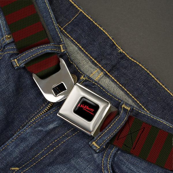 Buckle Down A NIGHTMARE ON ELM STREET Full Color Black/Blood Splatter Reds Seatbelt Belt - A Nightmare On Elm Street Freddy Krueger Sweater Stripe Reds/Greens Webbing