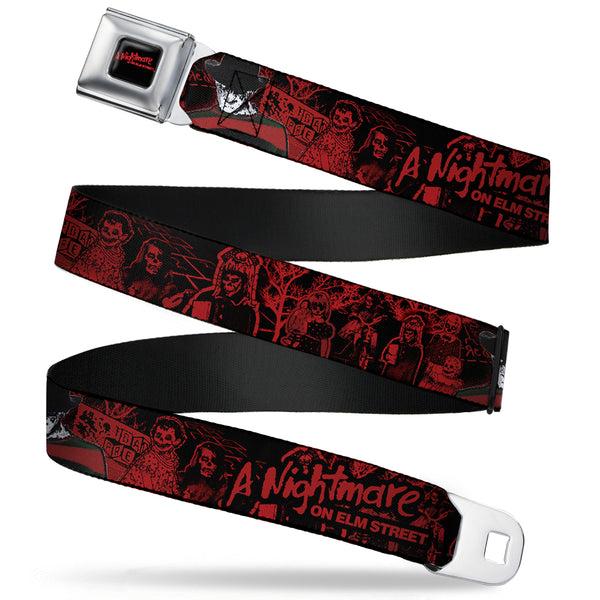 Buckle Down A NIGHTMARE ON ELM STREET Full Color Black/Blood Splatter Reds Seatbelt Belt - A NIGHTMARE ON ELM STREET Freddy Pose/Sketch Black/Red Webbing