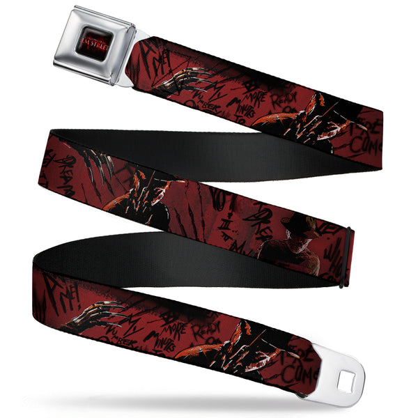 Buckle Down A NIGHTMARE ON ELM STREET Logo Full Color Black/Reds Seatbelt Belt - Freddy 4-Poses/Quote Scrawls/Hand Scratching Reds/Black Webbing