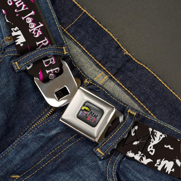 Buckle Down AAAHH REAL MONSTERS Logo Full Color Black Fade Seatbelt Belt - Ickis THIS GUY LOOKSRIPE FOR A SCARE Black/White/Purples Webbing