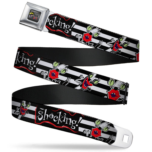 buckle down AAAHH REAL MONSTERS Logo Full Color Black Fade Seatbelt Belt - Oblina Poses SHOCKING Stripe Black/White Webbing
