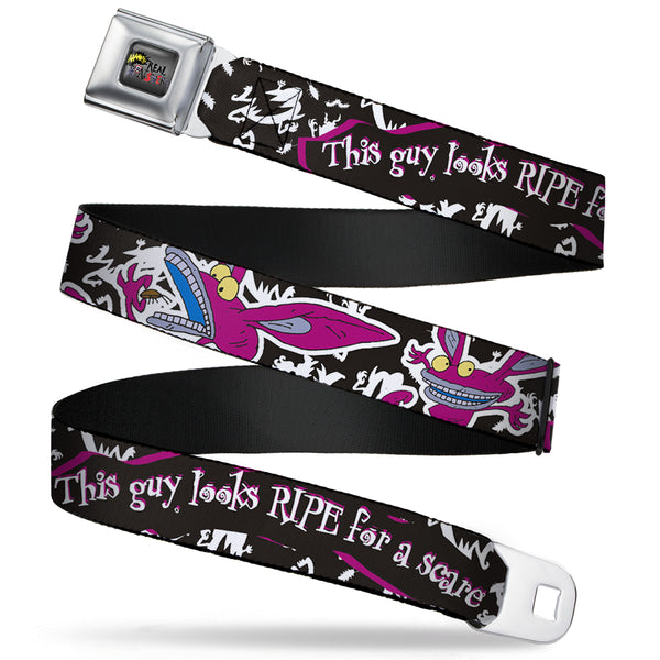 buckle down AAAHH REAL MONSTERS Logo Full Color Black Fade Seatbelt Belt - Ickis THIS GUY LOOKSRIPE FOR A SCARE Black/White/Purples Webbing