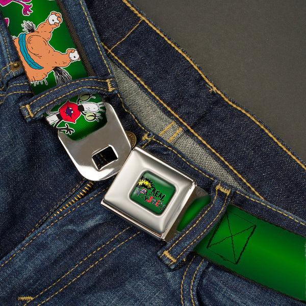 Buckle Down AAAHH REAL MONSTERS Logo Full Color Green Seatbelt Belt - AAAHH REAL MONSTERS Ickis/Krumm/Oblina Pose Green Webbing