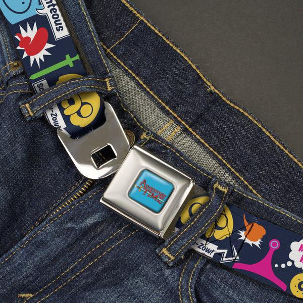 Buckle Down ADVENTURE TIME Title Logo Full Color Blue Seatbelt Belt - Adventure Time Finn And Jake Icons And Quotes Navy/Multi Color Webbing
