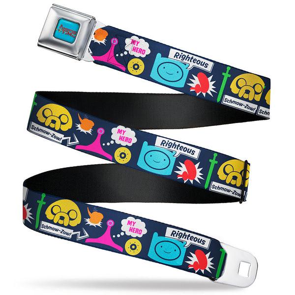 buckle down ADVENTURE TIME Title Logo Full Color Blue Seatbelt Belt - Adventure Time Finn and Jake Icons and Quotes Navy/Multi Color Webbing