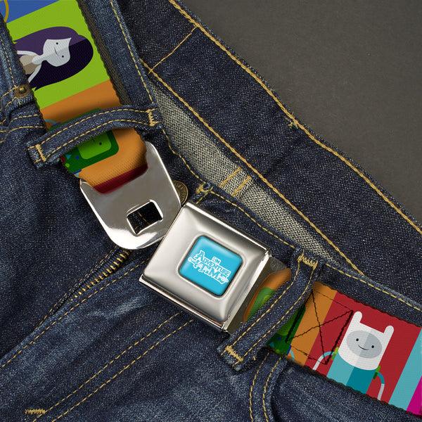 Buckle Down ADVENTURE TIME Title Logo Full Color Blue/White Seatbelt Belt - Adventure Time 5-Character Pose Color Blocks Multi Color Webbing