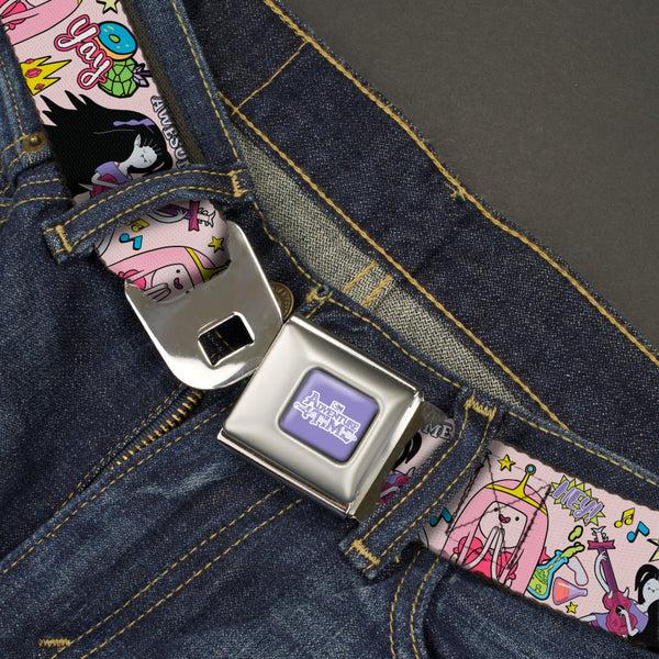 Buckle Down ADVENTURE TIME Title Logo Full Color Lavender/White Seatbelt Belt - Adventure Time Marceline And Princess Bubblegum Collage Pink Webbing