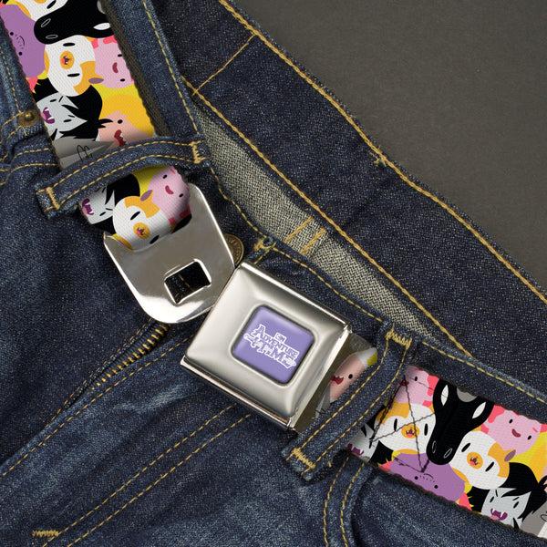 Buckle Down ADVENTURE TIME Title Logo Full Color Lavender/White Seatbelt Belt - Adventure Time Characters Stacked Webbing