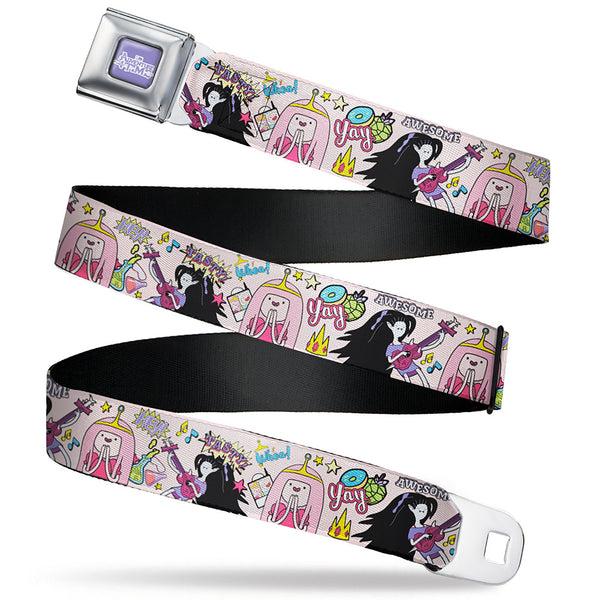 buckle down ADVENTURE TIME Title Logo Full Color Lavender/White Seatbelt Belt - Adventure Time Marceline and Princess Bubblegum Collage Pink Webbing