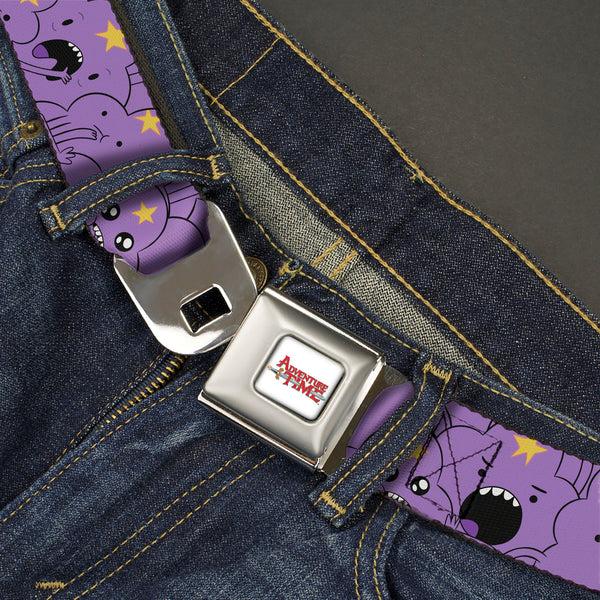 Buckle Down ADVENTURE TIME Title Logo Full Color White Seatbelt Belt - Adventure Time Lumpy Space Princess Expressions Stacked Lavender Webbing