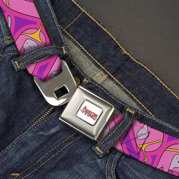 Buckle Down ADVENTURE TIME Title Logo Full Color White Seatbelt Belt - Adventure Time Princess Bubblegum Poses Collage Lavender Webbing