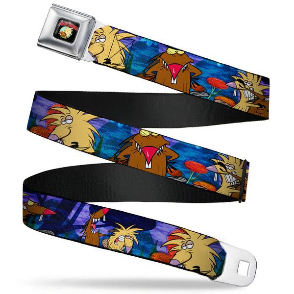 buckle down Angry Beavers Logo Full Color Black Seatbelt Belt - Daggett & Norbert Poses Blue Mountains Webbing