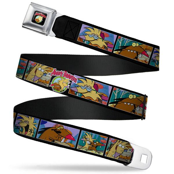 buckle down Angry Beavers Logo Full Color Black Seatbelt Belt - ANGRY BEAVERS Daggett & Norbert Blocks Black Webbing
