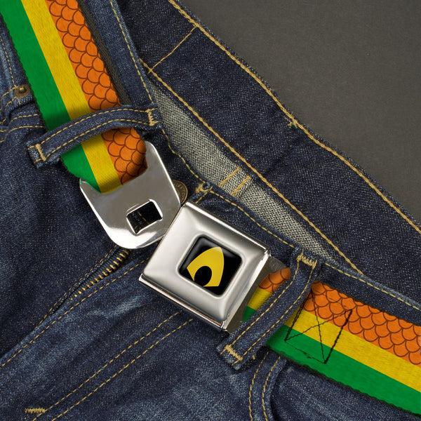 Buckle Down Aquaman Logo Full Color Black Yellow Seatbelt Belt - Aquaman Rasta Webbing