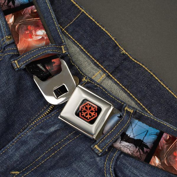 Buckle Down Arkham City Snowflake Full Color Black Red Seatbelt Belt - Batman Arkham City 3-Character/2-Scene Panels Webbing