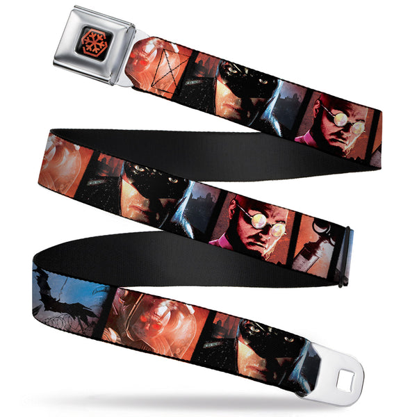 buckle down Arkham City Snowflake Full Color Black Red Seatbelt Belt - Batman Arkham City 3-Character/2-Scene Panels Webbing