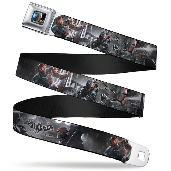 buckle down Arkham Origins Deathstroke Face CLOSE-UP Full Color Seatbelt Belt - BATMAN ARKHAM ORIGINS Deathstroke 3-Poses/Batman Battle Scene Grays/Reds Webbing