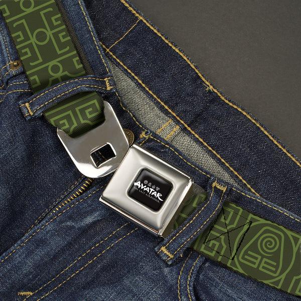 Buckle Down AVATAR LAST AIRBENDER Title Logo Full Color Black/White Seatbelt Belt - Avatar Last Airbender Earth Element Symbol Black/Olive Green Webbing