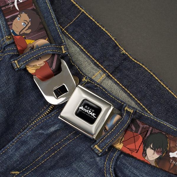 Buckle Down AVATAR LAST AIRBENDER Title Logo Full Color Black/White Seatbelt Belt - AVATAR THE LAST AIRBENDER Katara Aang Zuko Group Pose Webbing