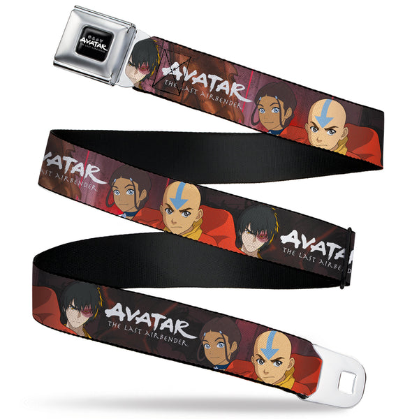 buckle down AVATAR LAST AIRBENDER Title Logo Full Color Black/White Seatbelt Belt - AVATAR THE LAST AIRBENDER Katara Aang Zuko Group Pose Webbing