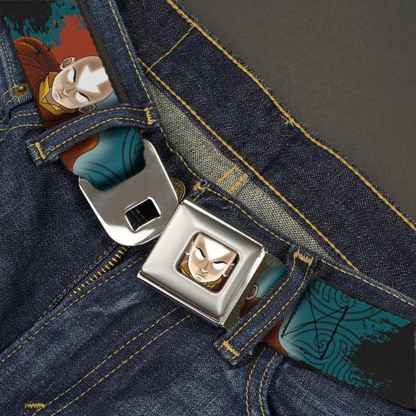 Buckle Down Avatar The Last Airbender Aang Face Close-Up Full Color Seatbelt Belt - AVATAR THE LAST AIRBENDER Aang Pose And Title Logo Blues/White Webbing
