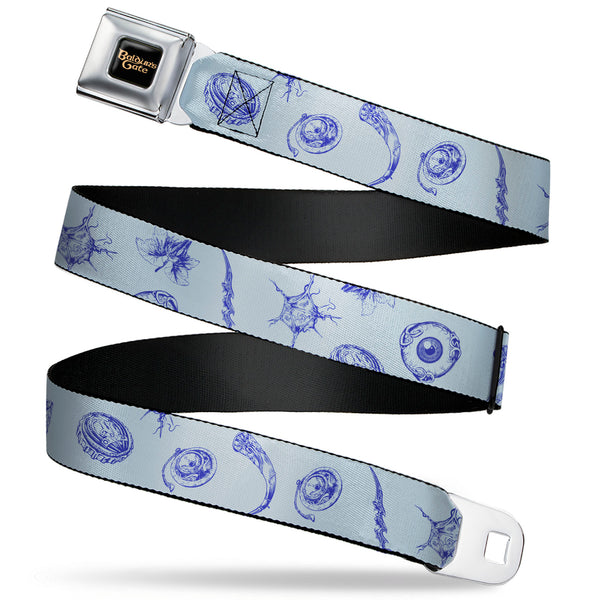 buckle down BALDUR'S GATE III Title Logo Full Color Black/Gold Seatbelt Belt - Baldur's Gate III Icons Scattered Blues Webbing