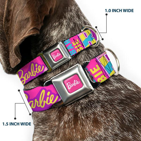 Buckle Down BARBIE Script Signature Full Color Hot Pink/White Seatbelt Buckle Collar - Barbie Text And Dolls Collage Pinks/Multi Color