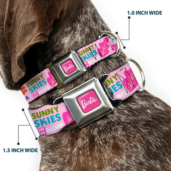 Buckle Down BARBIE Script Signature Full Color Hot Pink/White Seatbelt Buckle Collar - CAMP BARBIE MALIBU Icons Collage Pink/Multi Color