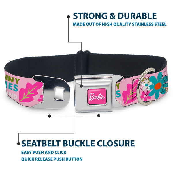 Buckle Down BARBIE Script Signature Full Color Hot Pink/White Seatbelt Buckle Collar - CAMP BARBIE MALIBU Icons Collage Pink/Multi Color