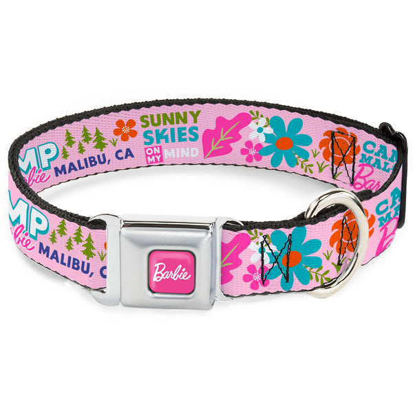 buckle down BARBIE Script Signature Full Color Hot Pink/White Seatbelt Buckle Collar - CAMP BARBIE MALIBU Icons Collage Pink/Multi Color