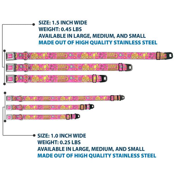 Buckle Down BARBIE Script Signature Full Color Hot Pink/White Seatbelt Buckle Collar - BARBIE SUNNY DAYS AHEAD Icons Collage Pink/Multi Color