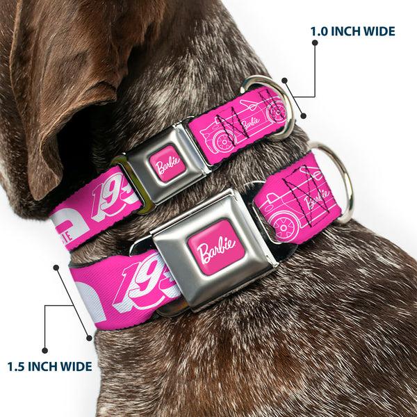 Buckle Down BARBIE Script Signature Full Color Hot Pink/White Seatbelt Buckle Collar - BARBIE Script Signature And Icons Pink/White