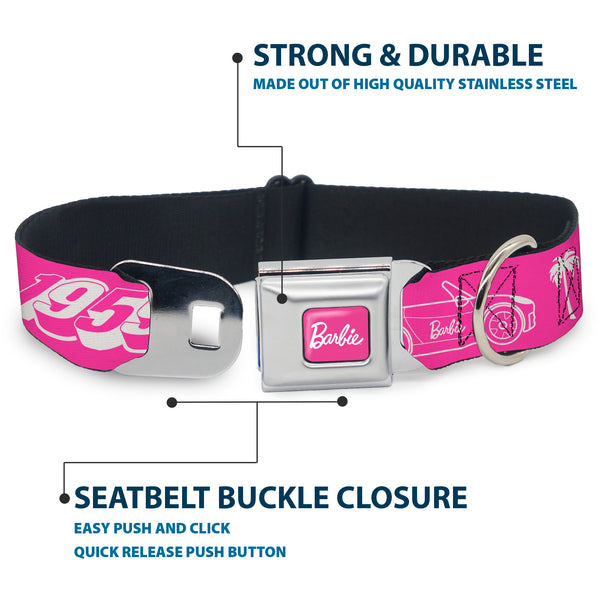 Buckle Down BARBIE Script Signature Full Color Hot Pink/White Seatbelt Buckle Collar - BARBIE Script Signature And Icons Pink/White
