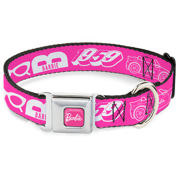 buckle down BARBIE Script Signature Full Color Hot Pink/White Seatbelt Buckle Collar - BARBIE Script Signature and Icons Pink/White