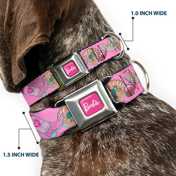 Buckle Down BARBIE Script Signature Full Color Hot Pink/White Seatbelt Buckle Collar - BARBIE BEACH COWGIRL Icons Collage Pinks/Blues