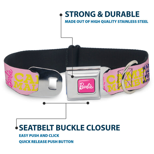 Buckle Down BARBIE Script Signature Full Color Hot Pink/White Seatbelt Buckle Collar - Barbie CAMP MALIBU Quotes And Icons Pink/Multi Color