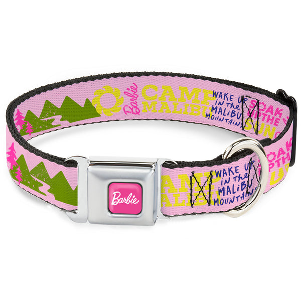 buckle down BARBIE Script Signature Full Color Hot Pink/White Seatbelt Buckle Collar - Barbie CAMP MALIBU Quotes and Icons Pink/Multi Color