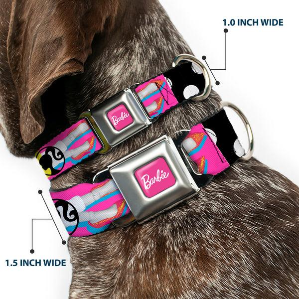 Buckle Down BARBIE Script Signature Full Color Hot Pink/White Seatbelt Buckle Collar - BARBIE Accessory Icons Collage Multi Color