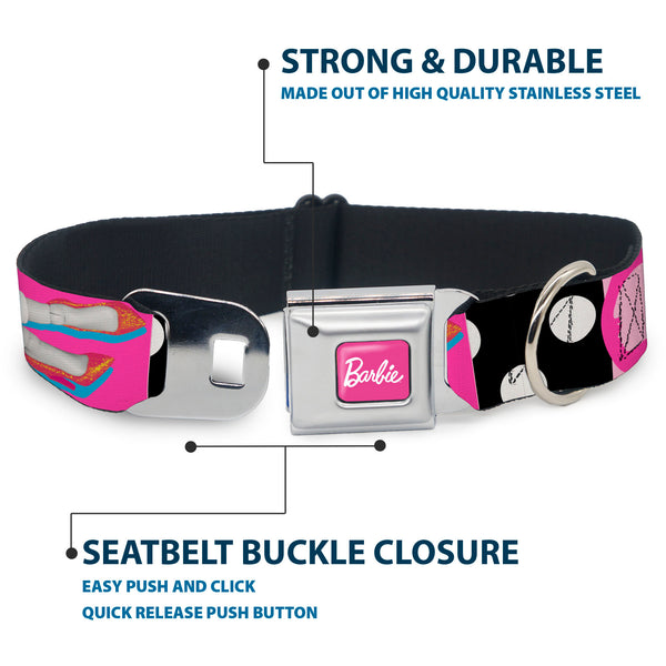 Buckle Down BARBIE Script Signature Full Color Hot Pink/White Seatbelt Buckle Collar - BARBIE Accessory Icons Collage Multi Color