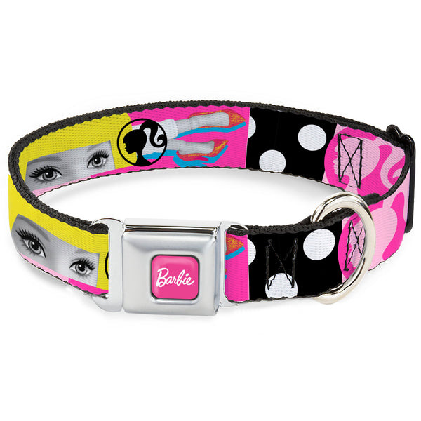 buckle down BARBIE Script Signature Full Color Hot Pink/White Seatbelt Buckle Collar - BARBIE Accessory Icons Collage Multi Color