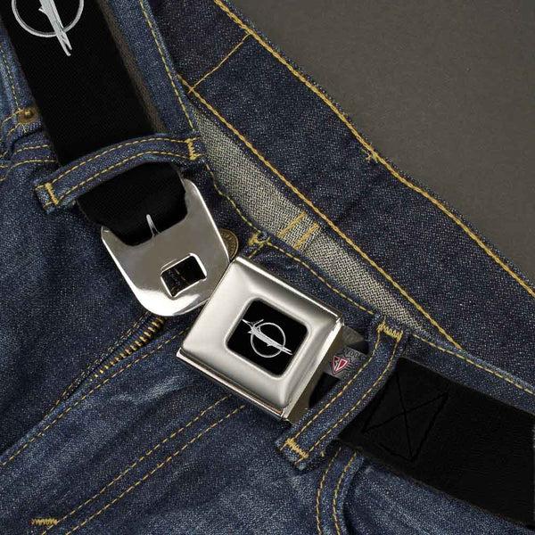 Buckle Down Barracuda Emblem Full Color Black Silver Seatbelt Belt - Barracuda Emblem Repeat Black/Silver Webbing