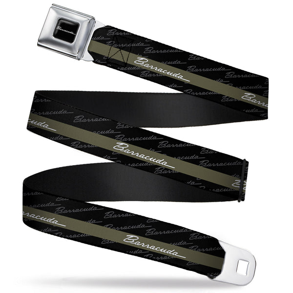 buckle down BARRACUDA Script Logo Full Color Black White Seatbelt Belt - BARRACUDA Script Stripe/Monogram Black/Gray/Olive/Silver Webbing