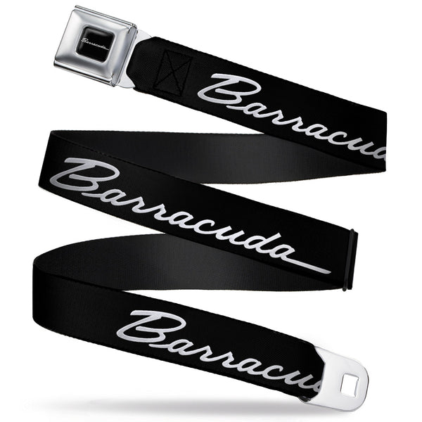 buckle down BARRACUDA Script Logo Full Color Black White Seatbelt Belt - BARRACUDA Script Logo Black/Silver Webbing