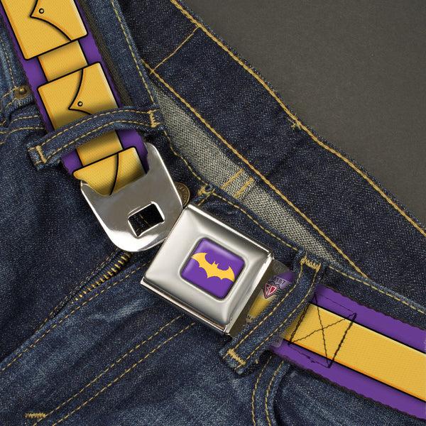 Buckle Down Bat Logo Full Color Purple Gold Seatbelt Belt - Batgirl Utility Belt Purple/Gold Webbing
