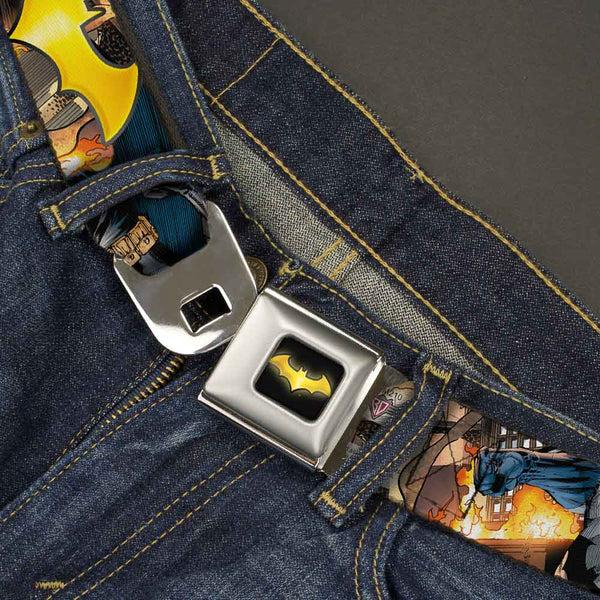 Buckle Down Bat Shield Full Color Black Golden Yellow Seatbelt Belt - Bat Shield/Urban Legend Action Poses/Fire Full Color/Golden Yellow Webbing