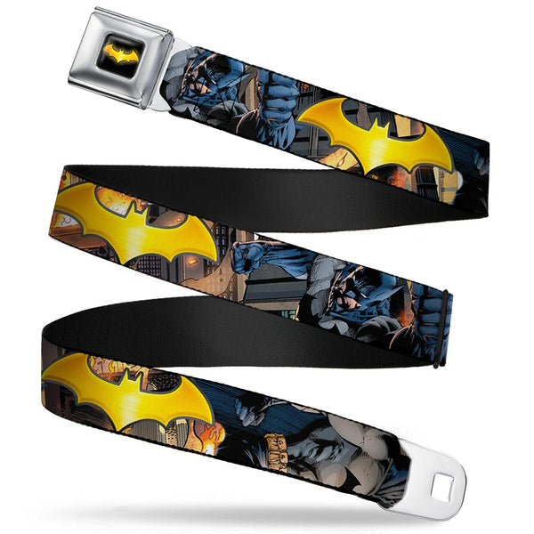 buckle down Bat Shield Full Color Black Golden Yellow Seatbelt Belt - Bat Shield/Urban Legend Action Poses/Fire Full Color/Golden Yellow Webbing