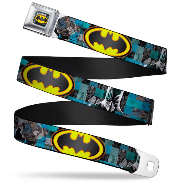 buckle down Bat Shield Glow Checkers Full Color Blues Grays Gold Black Seatbelt Belt - Batman Detective Comics 2-Poses/Bat Signal Checker Blues/Grays/Yellow/Black Webbing