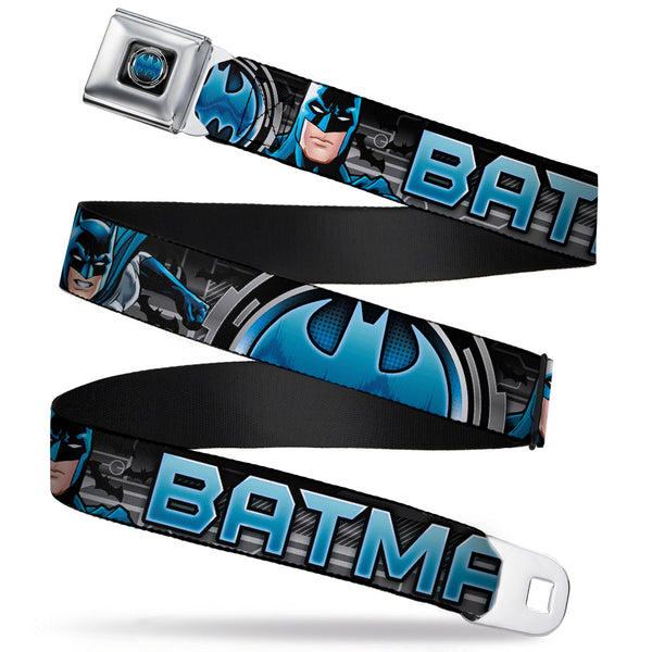 buckle down Bat Signal Full Color Black Gray Blues Seatbelt Belt - BATMAN Poses/Bat Signal CLOSE-UP Black/Grays/Blues Webbing